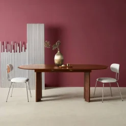 Ovale uitschuifbare eettafel rubberhout en eikenfineer 6-8 plaatsen