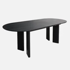 Ovale uitschuifbare eettafel rubberhout en eikenfineer 6-8 plaatsen