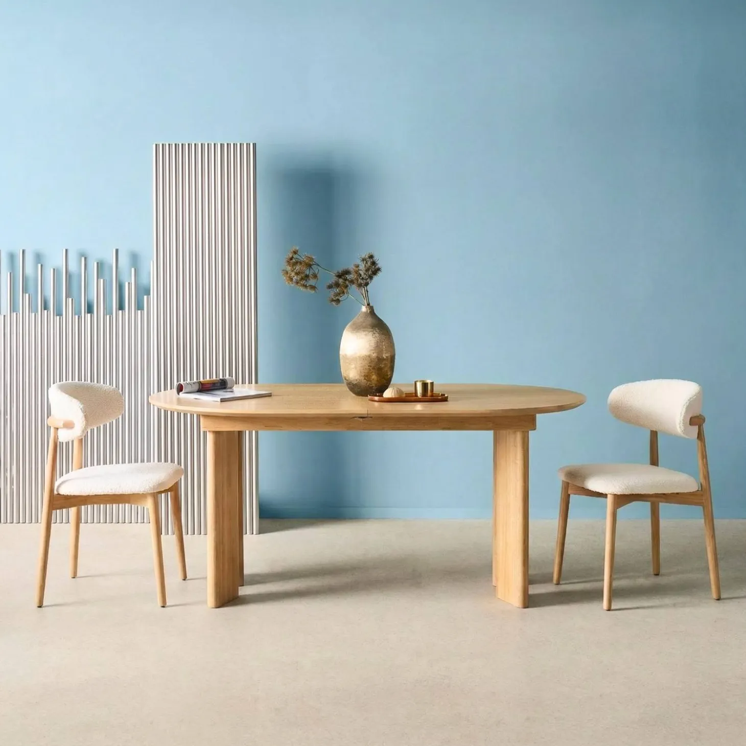 Ovale uitschuifbare eettafel rubberhout en eikenfineer 6-8 plaatsen