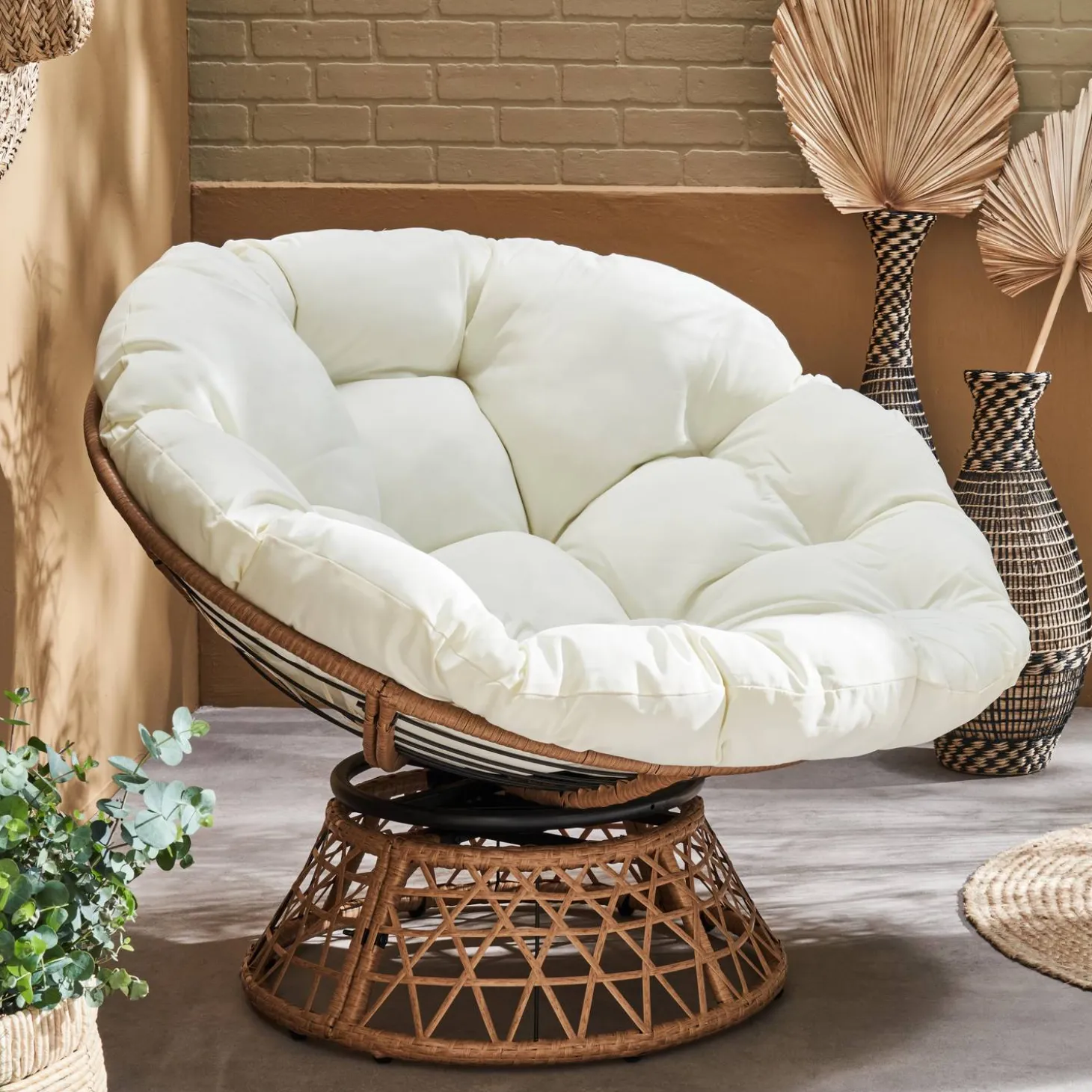 Papasan buiten/binnen draaifauteuil, polyrotan, Ø96cm