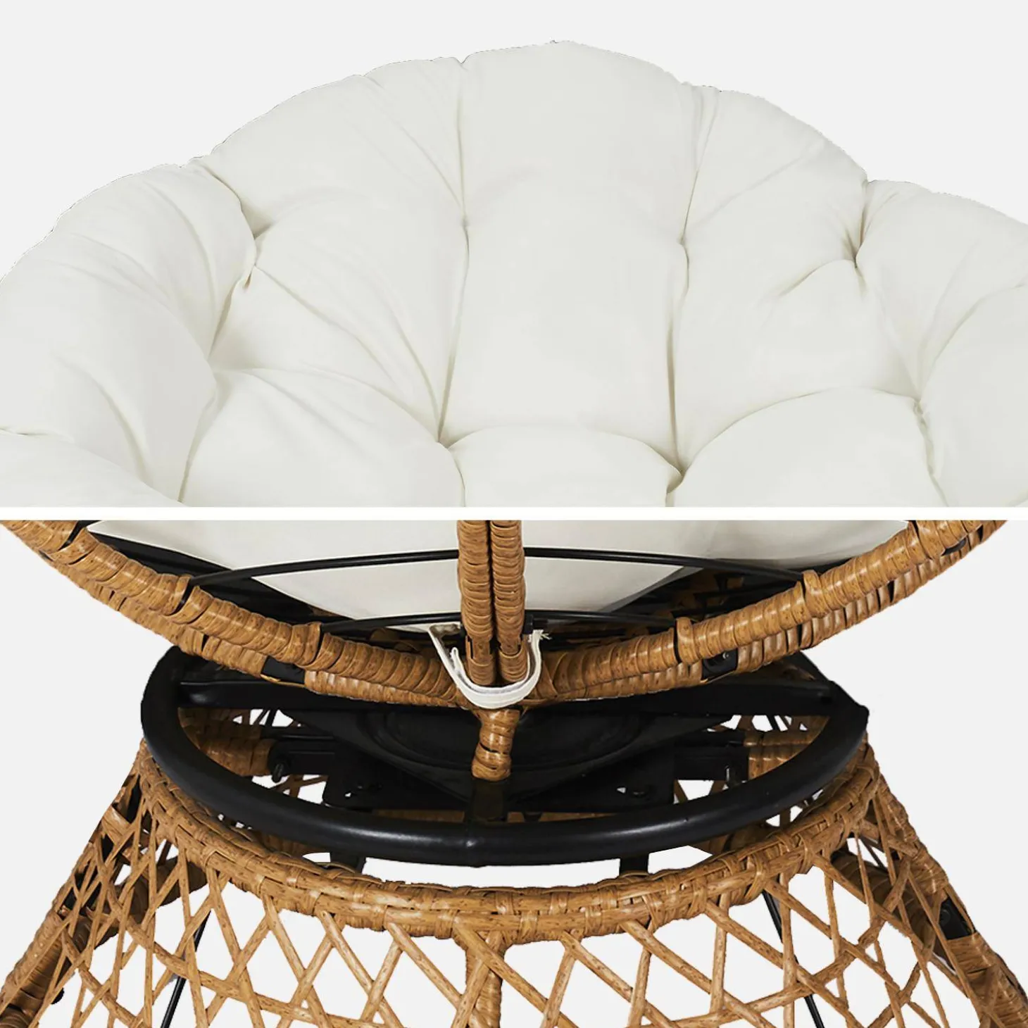 Papasan buiten/binnen draaifauteuil, polyrotan, Ø96cm