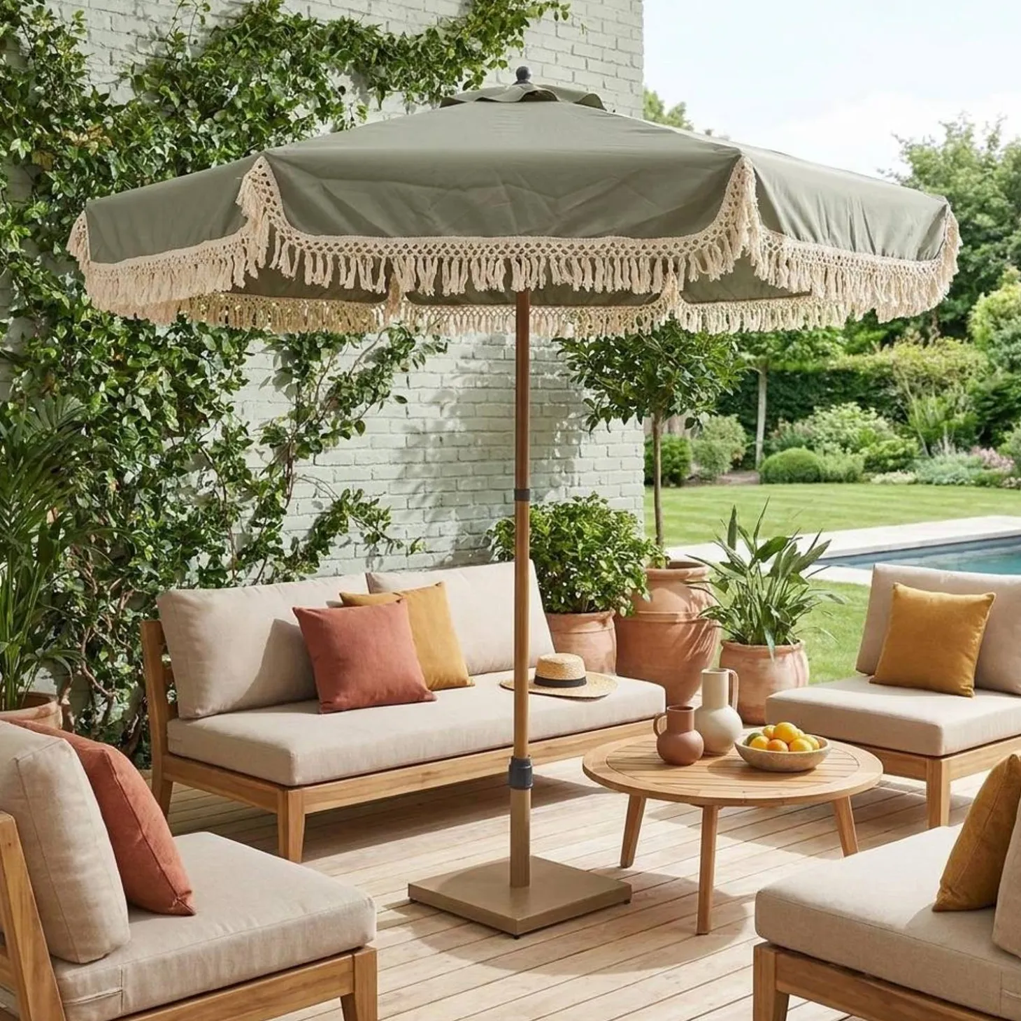Parasol met franjes 2m staal