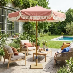 Parasol met franjes 2m staal