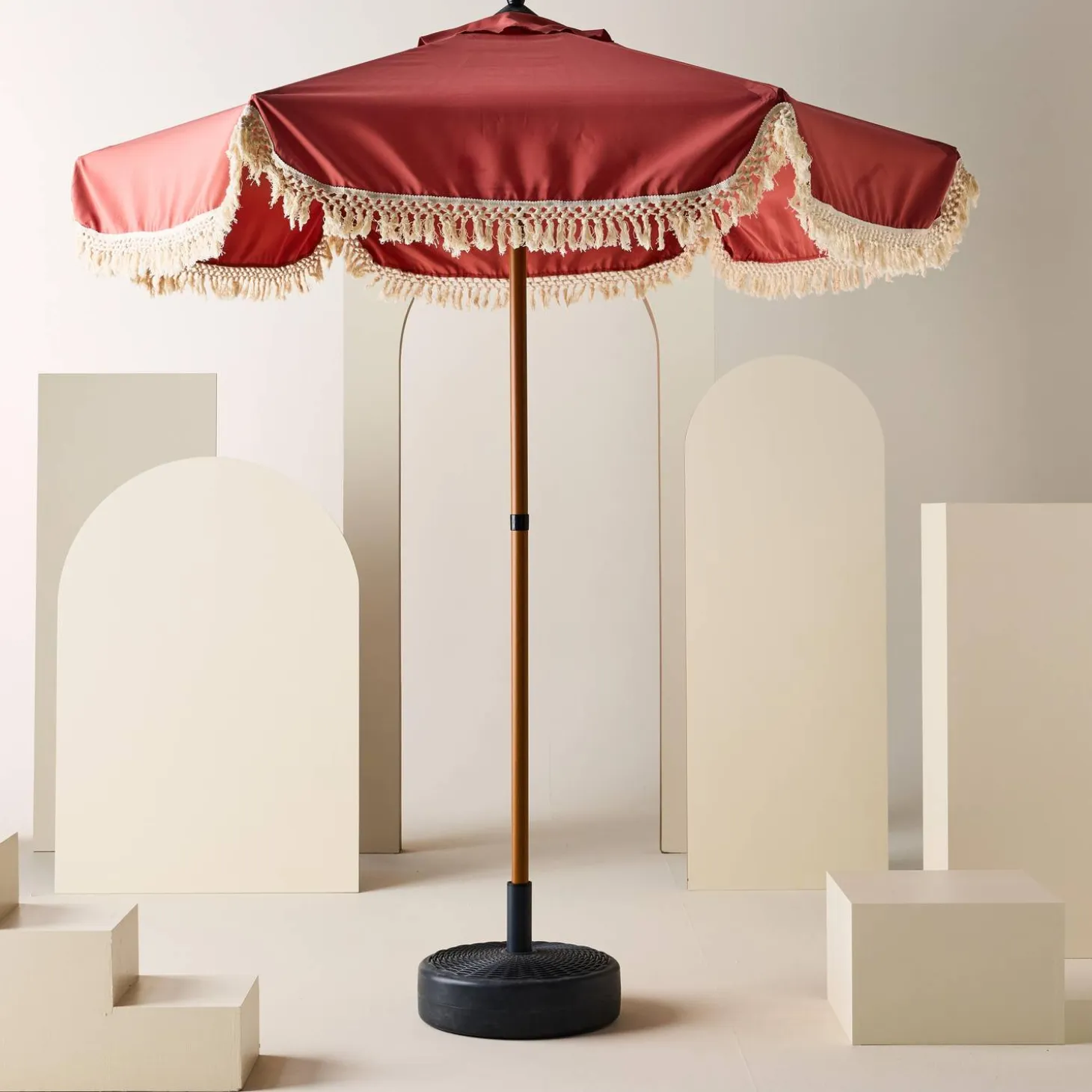 Parasol met franjes 2m staal