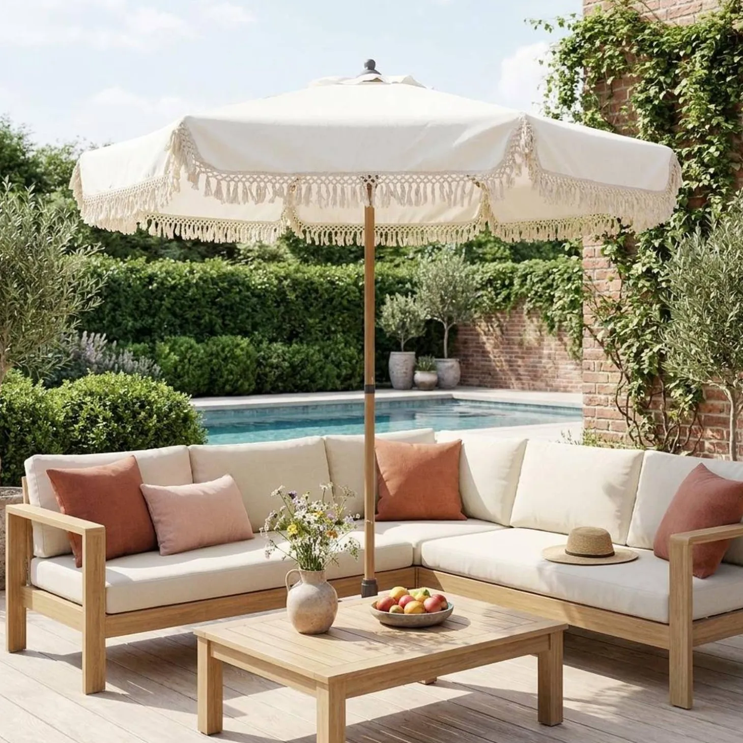 Parasol met franjes 2m staal