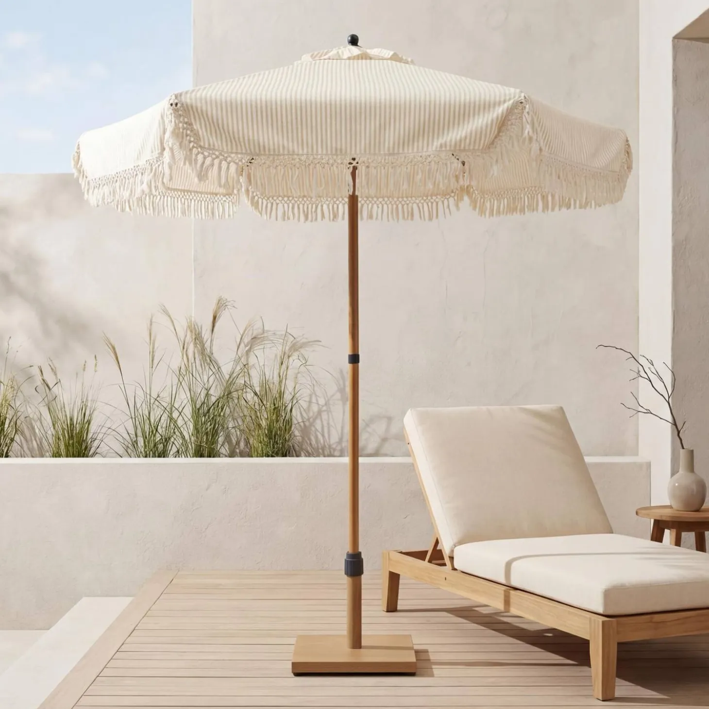 Parasol met franjes 2m staal