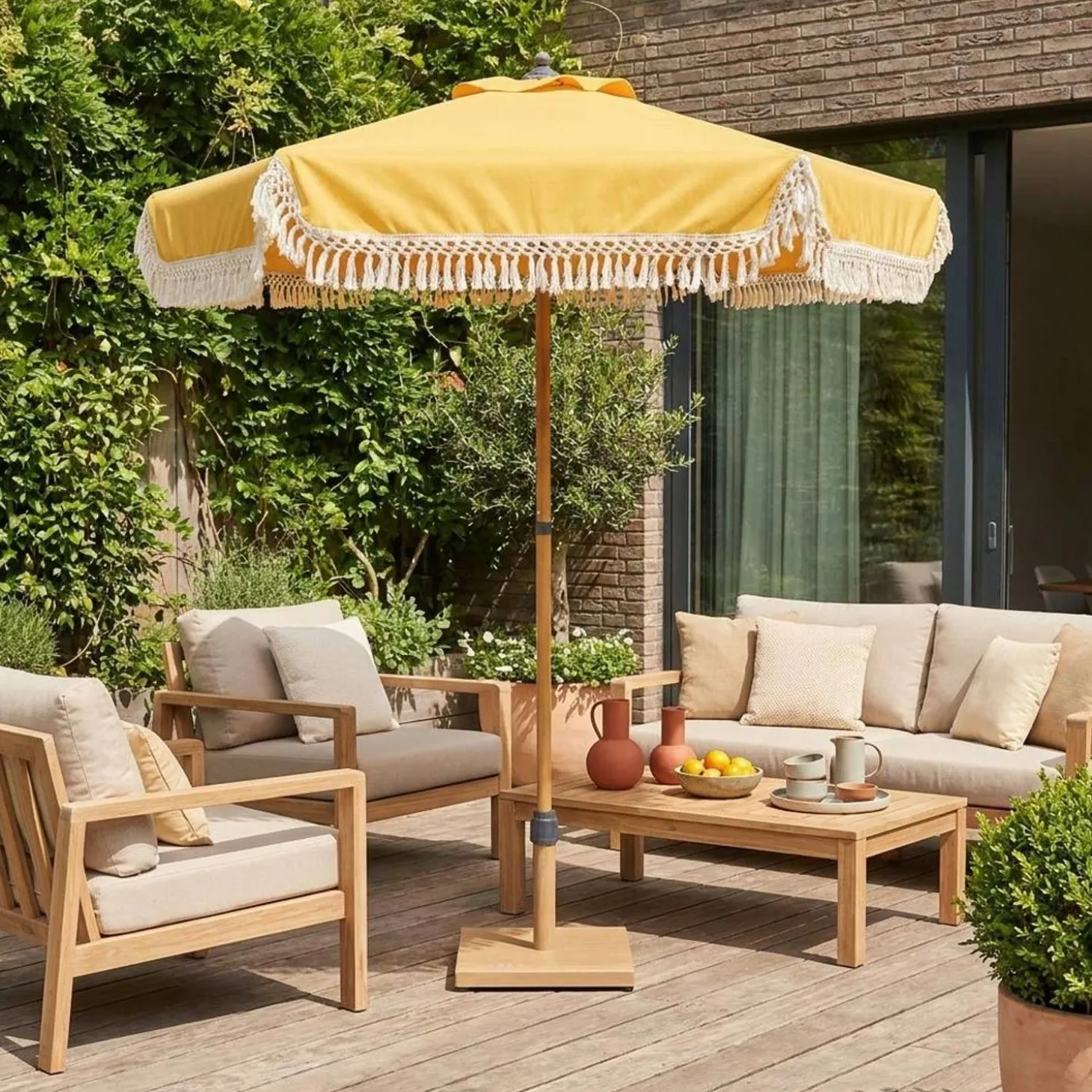 Parasol met franjes 2m staal
