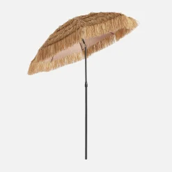 Parasol van staal met hout- en strolook