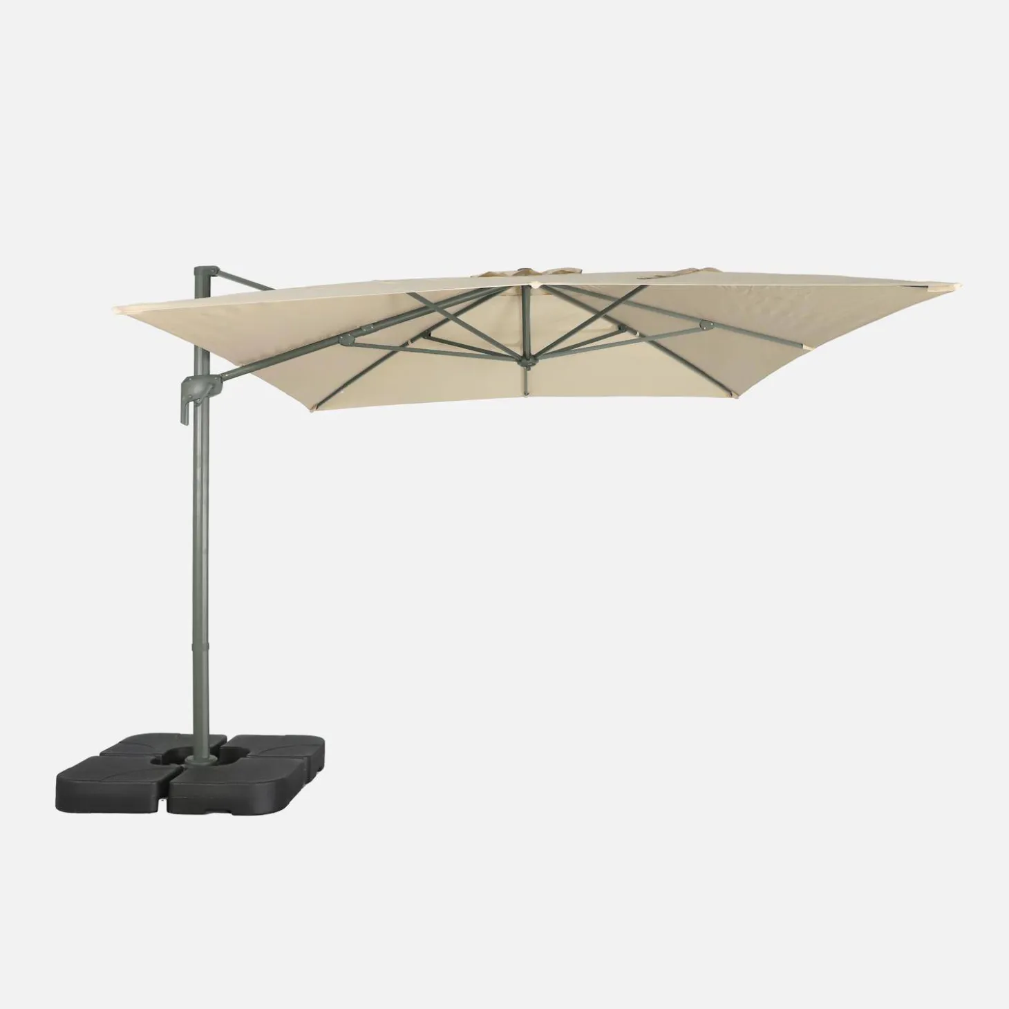 Parasol 4x3m vrijhangend + ballasttegels 50x50cm
