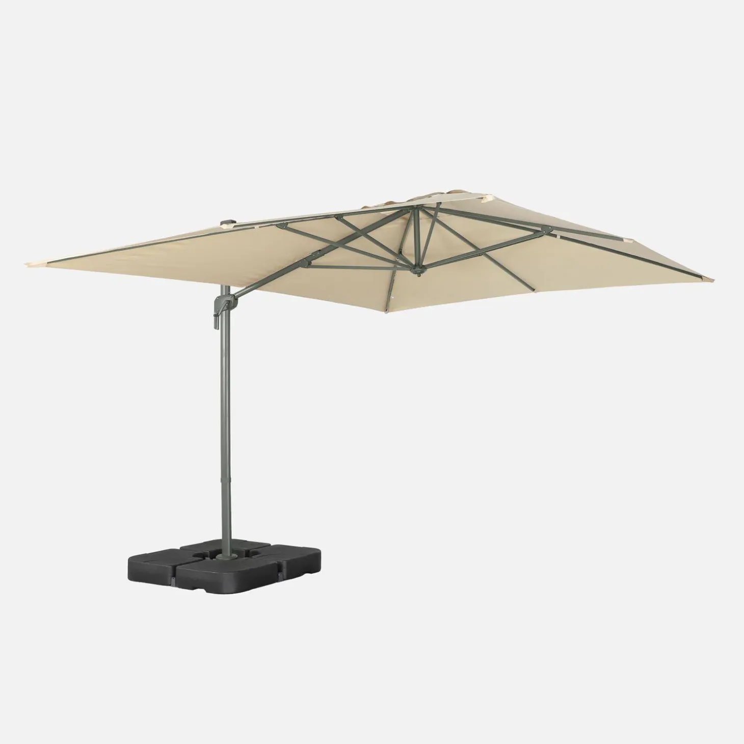 Parasol 4x3m vrijhangend + ballasttegels 50x50cm