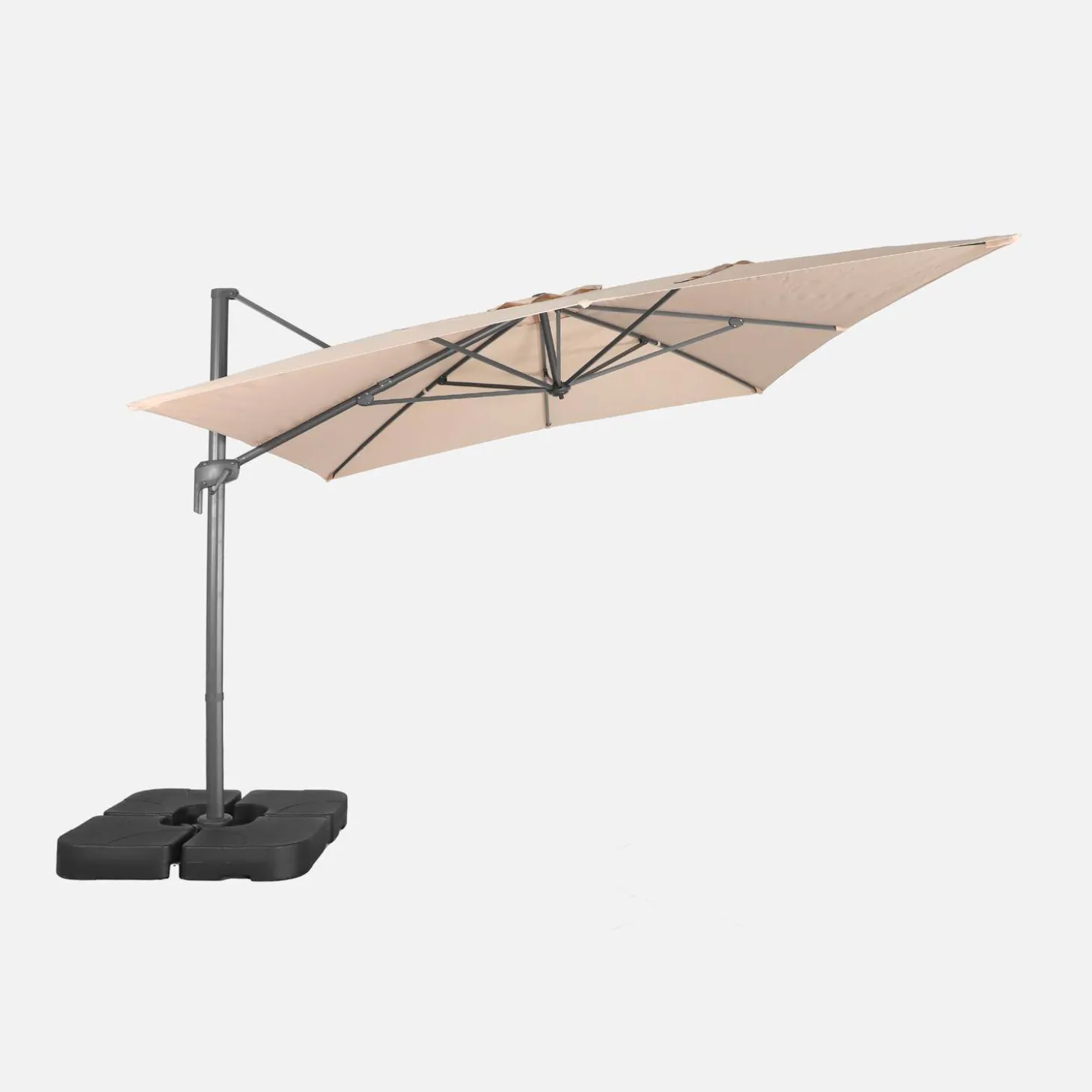 Parasol 4x3m vrijhangend + ballasttegels 50x50cm