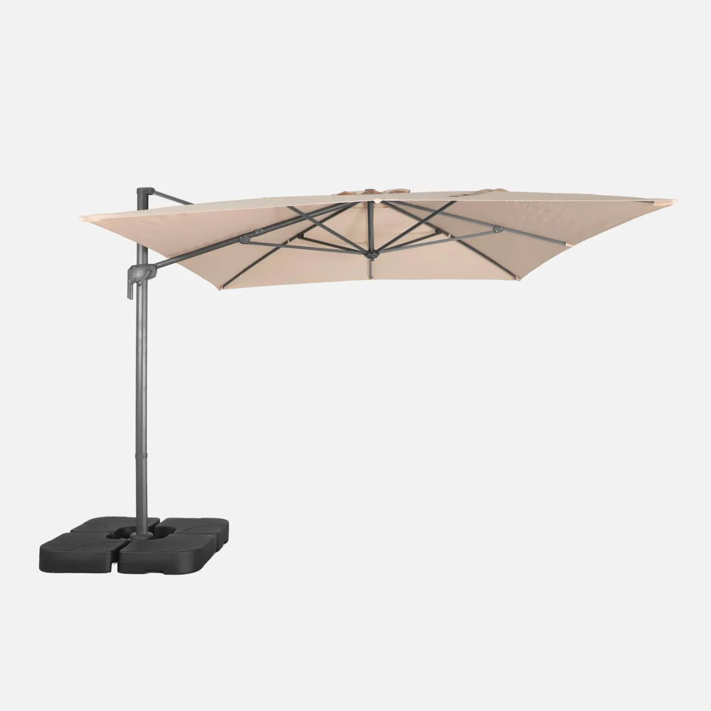 Parasol 4x3m vrijhangend + ballasttegels 50x50cm