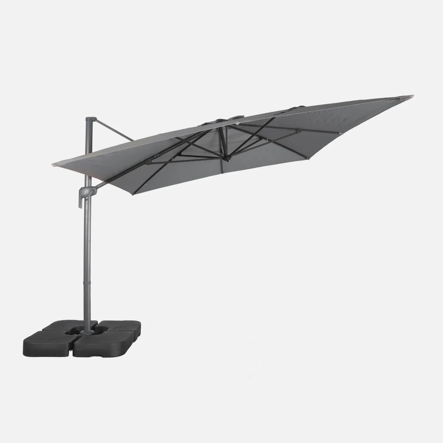 Parasol 4x3m vrijhangend + ballasttegels 50x50cm