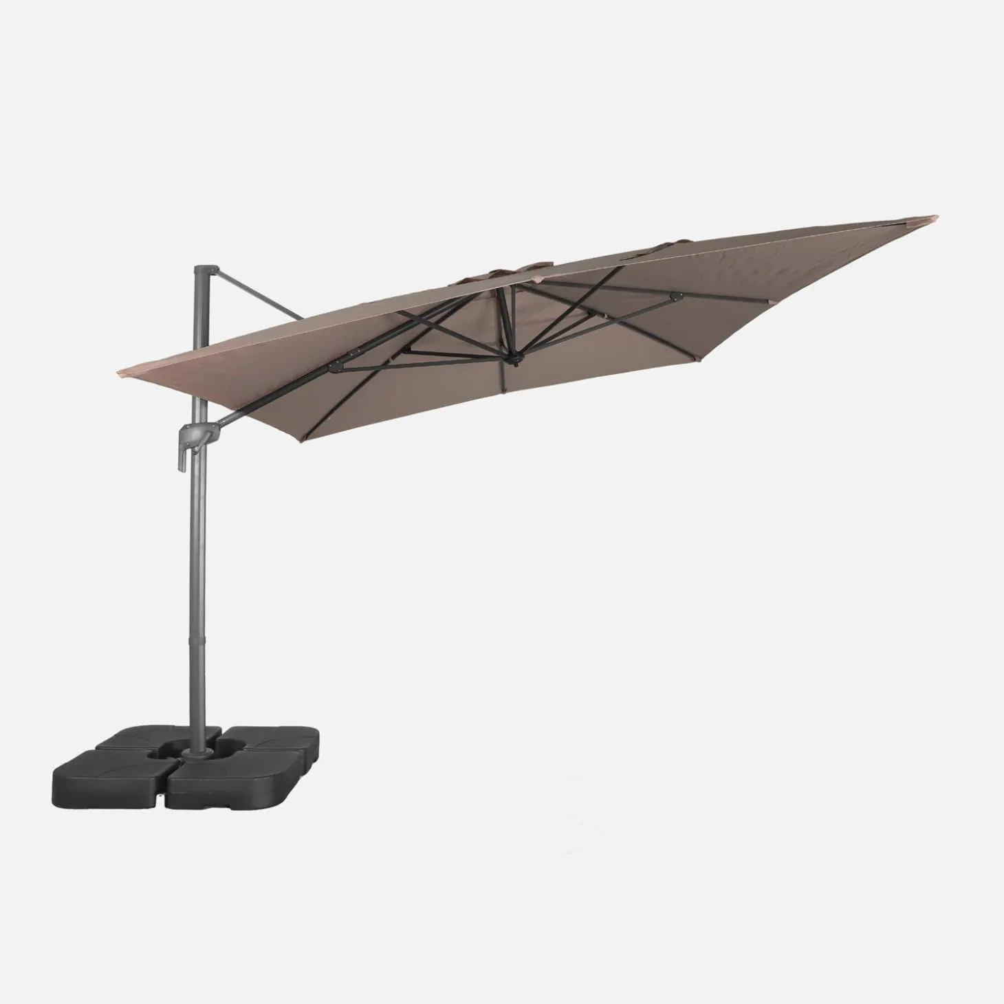 Parasol 4x3m vrijhangend + ballasttegels 50x50cm