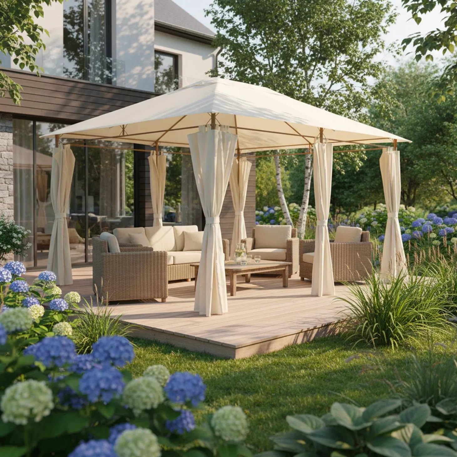 Paviljoen met gordijnen 3x4m