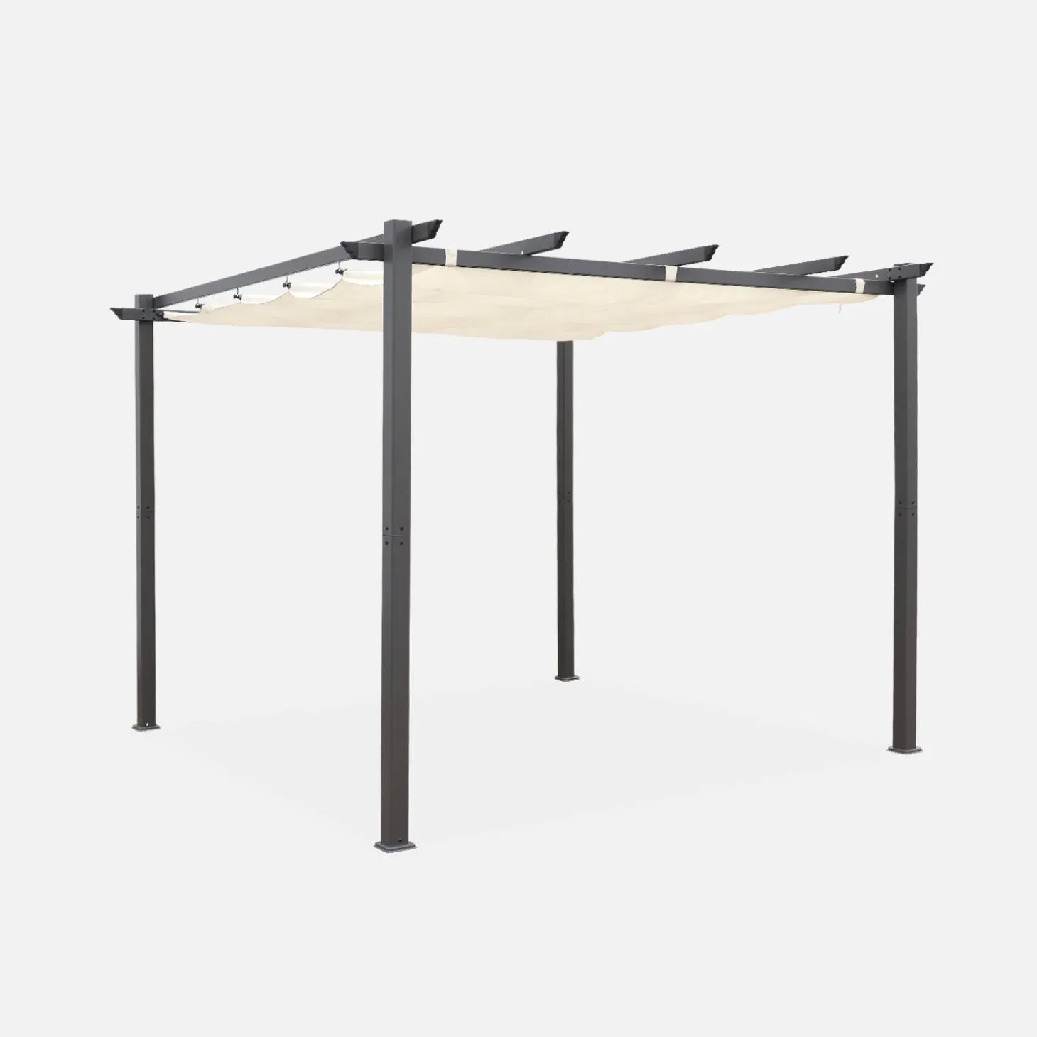 Pergola, aluminium, 3x3m, met uitschuifbaar zonnescherm