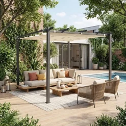 Pergola, aluminium, 3x3m, met uitschuifbaar zonnescherm
