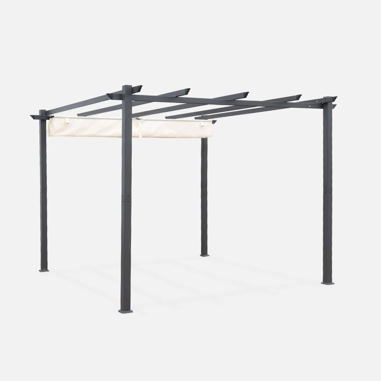 Pergola, aluminium, 3x3m, met uitschuifbaar zonnescherm