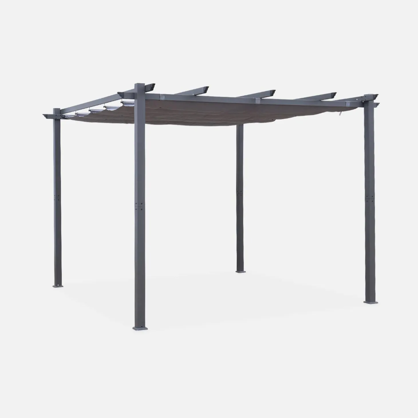 Pergola, aluminium, 3x3m, met uitschuifbaar zonnescherm