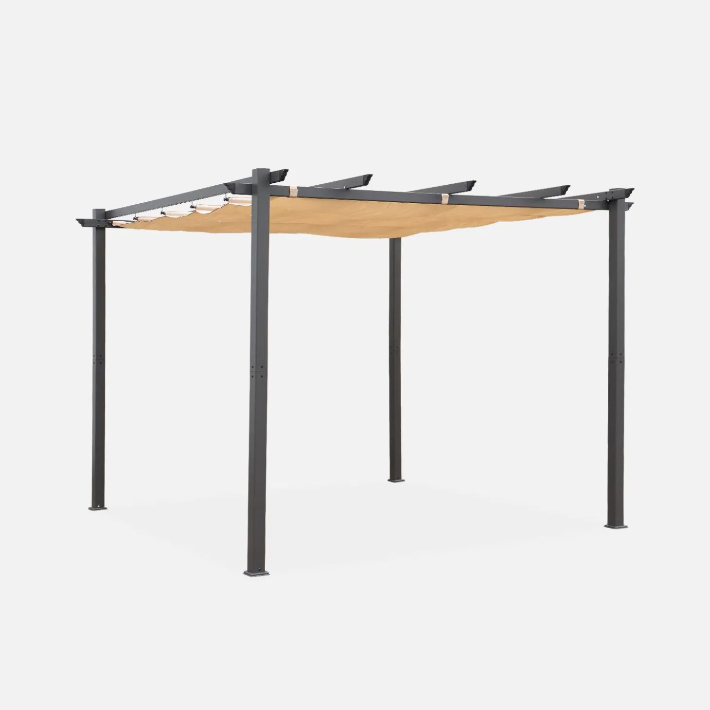 Pergola, aluminium, 3x3m, met uitschuifbaar zonnescherm