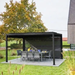 Pergola met lamellendak 4x3m met zonnescherm 4m