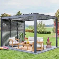 Pergola met lamellendak 4x3m met 3 vaste lamellenwanden 100cm