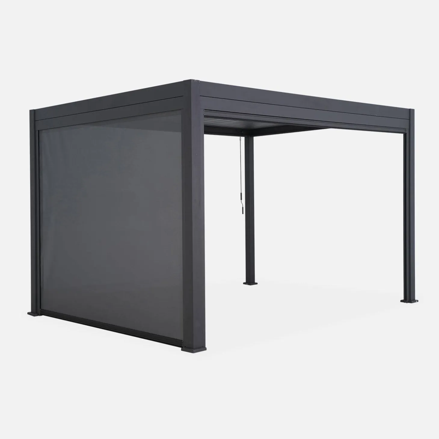 Pergola met lamellendak 4x3m met 1 zonnescherm 3m en 1 zonnescherm 4m