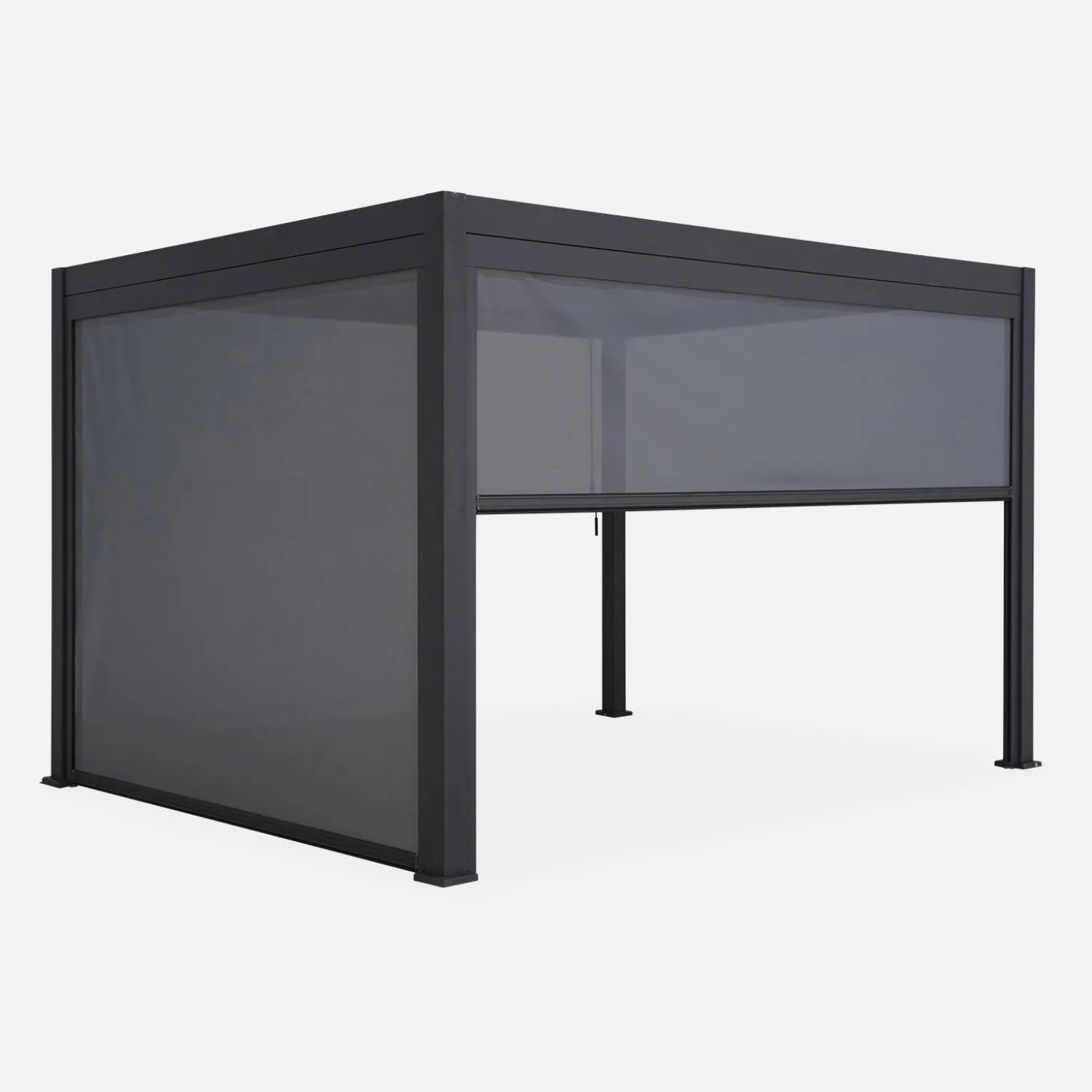 Pergola met lamellendak 4x3m met 1 zonnescherm 3m en 1 zonnescherm 4m