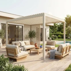 Pergola met lamellendak 4x3m met lamellenwand 100cm en 130cm
