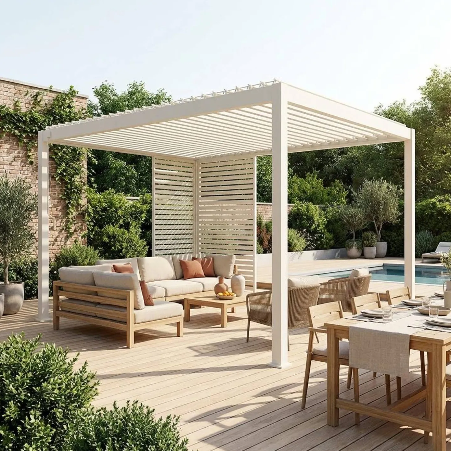 Pergola met lamellendak 4x3m met lamellenwand 100cm en 130cm