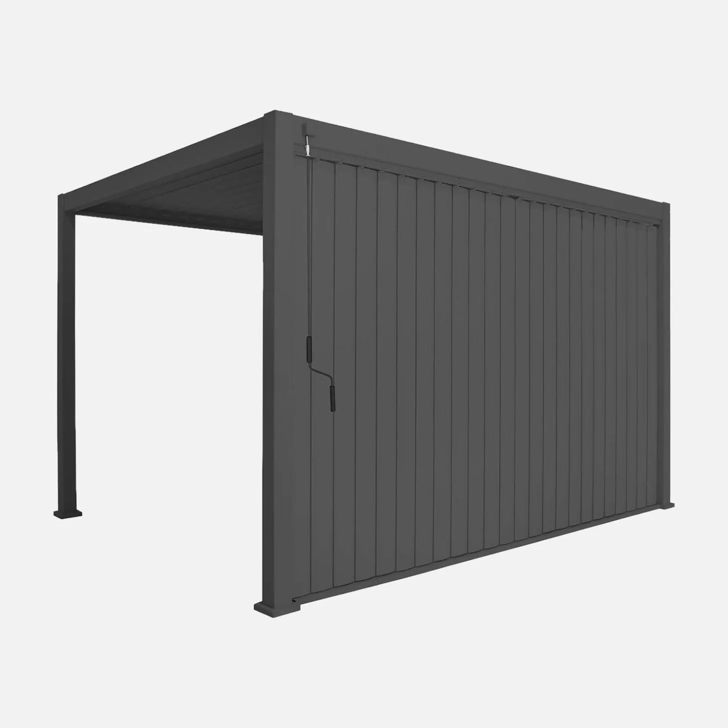Pergola met lamellendak 4x3m met verticale lamellenwand 4m