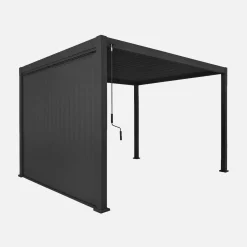Pergola met lamellendak 4x3m met verticale lamellenwand 3m