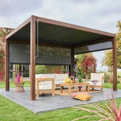 Pergola met lamellendak 4x3m met 1 zonnescherm 3m en 1 zonnescherm 4m