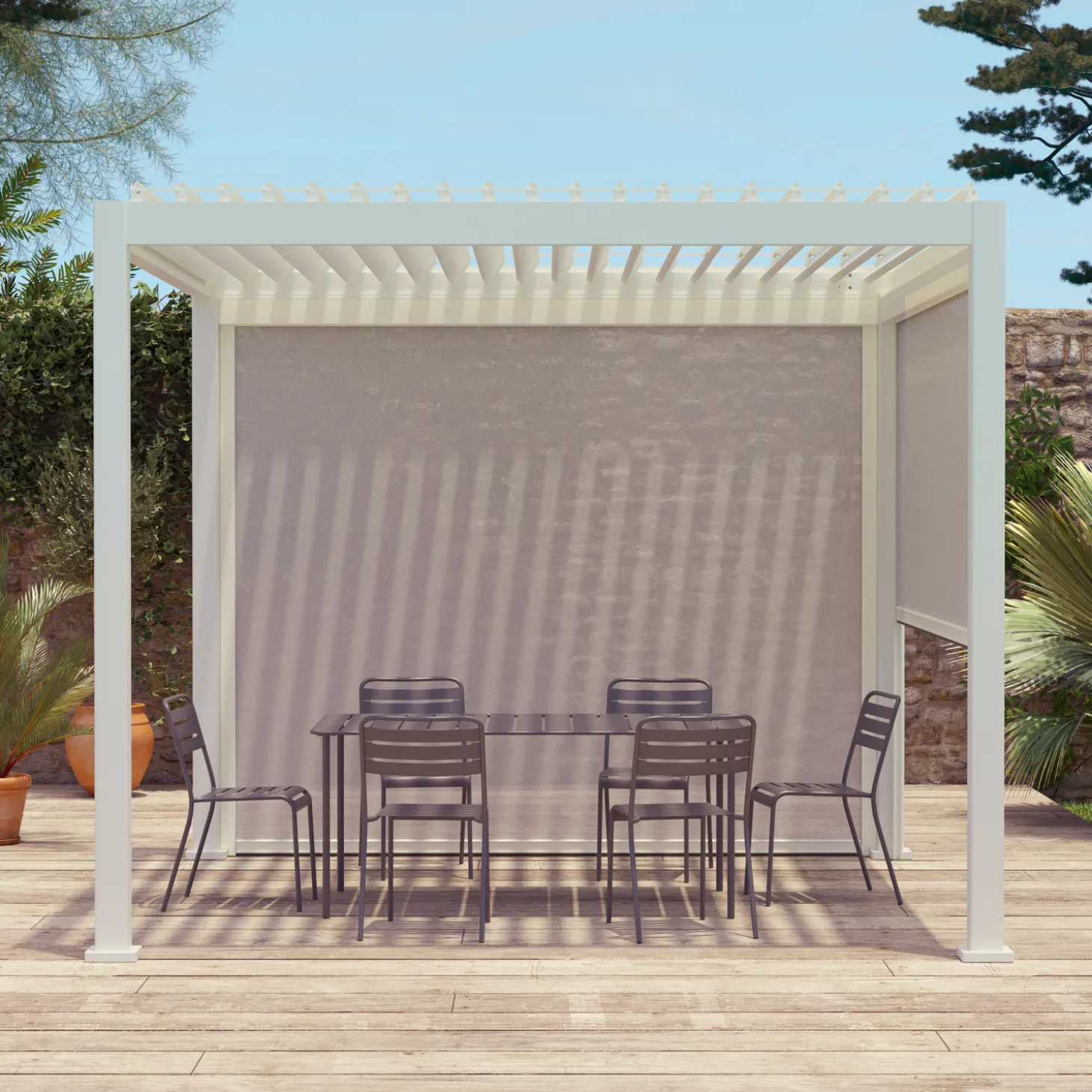 Pergola met lamellendak 3x3m met 2 zonneschermen 3m