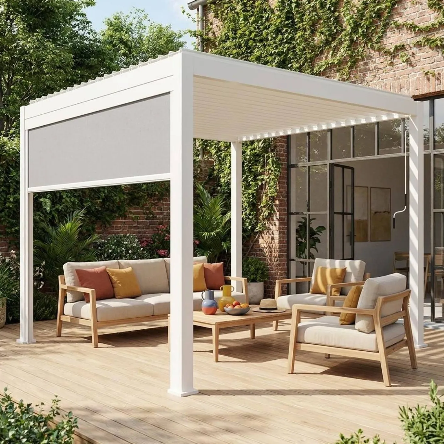 Pergola met lamellendak 3x3m met zonnescherm 3m