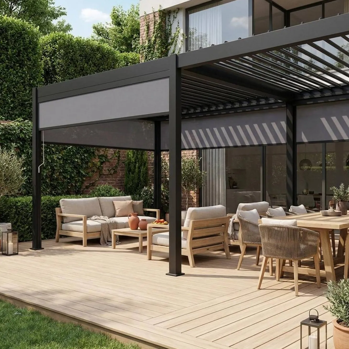 Pergola met lamellendak 6x3m met 4 zonneschermen 3m