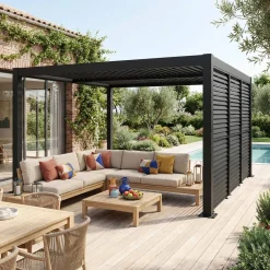 Pergola met lamellendak 4x3m met 3 verstelbare lamellenwanden 100cm