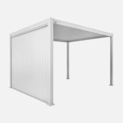 Pergola met lamellendak 4x3m met verticale lamellenwand 3m