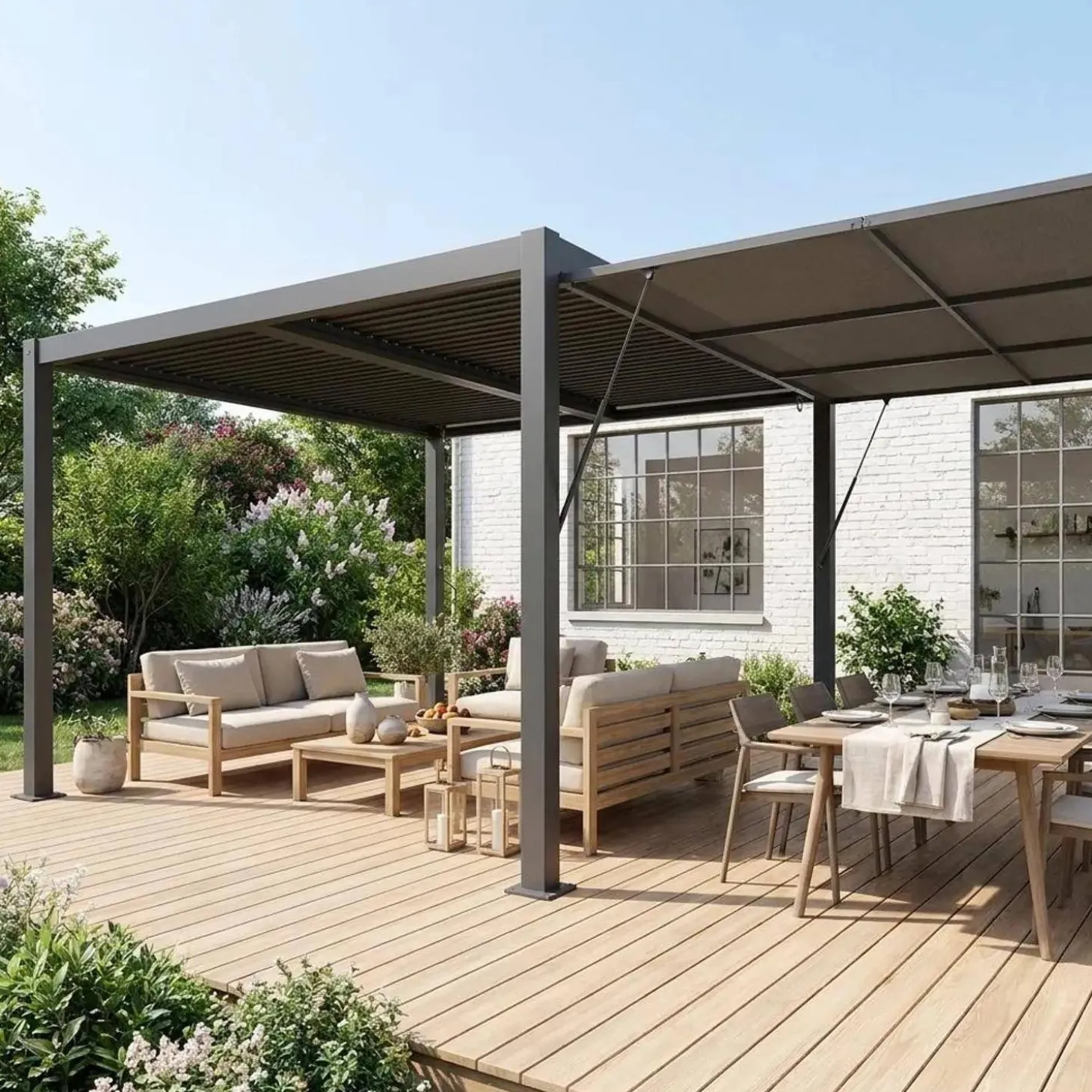 Pergola met lamellendak 4x3m met luifel 4m