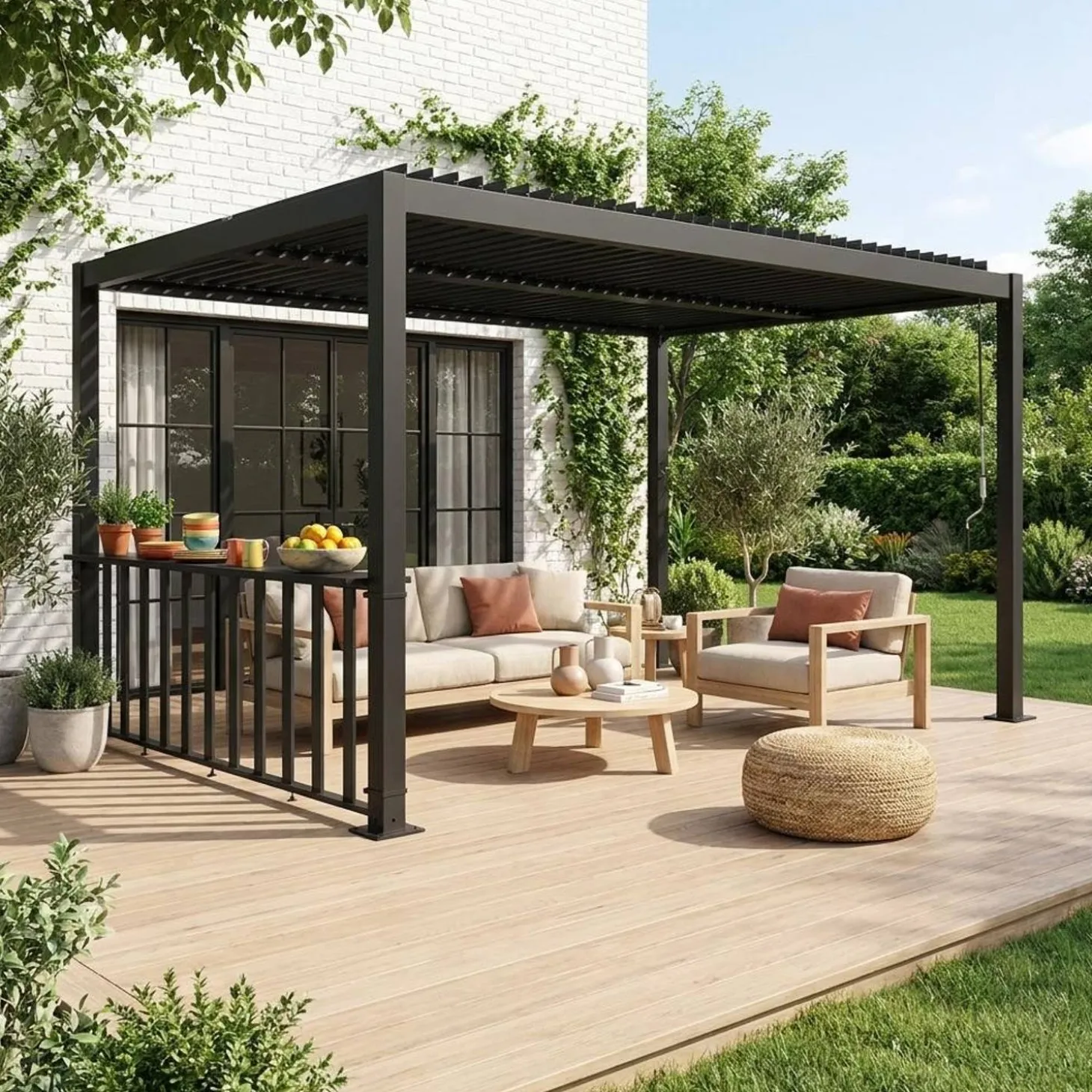 Pergola met lamellendak 3x3m met bar 3m