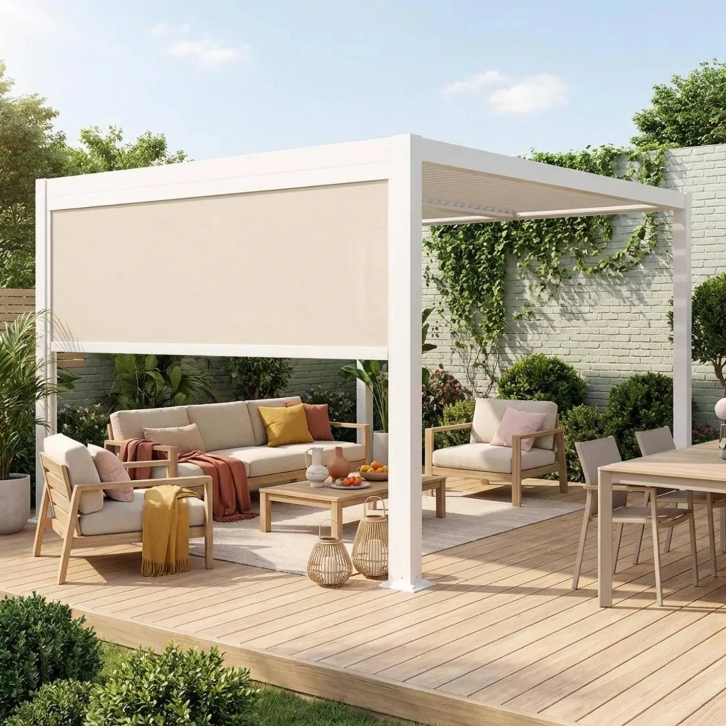 Pergola met lamellendak 3x3m met zonnescherm 3m