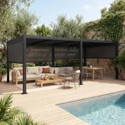 Pergola met lamellendak 6x3m met 4 zonneschermen 3m