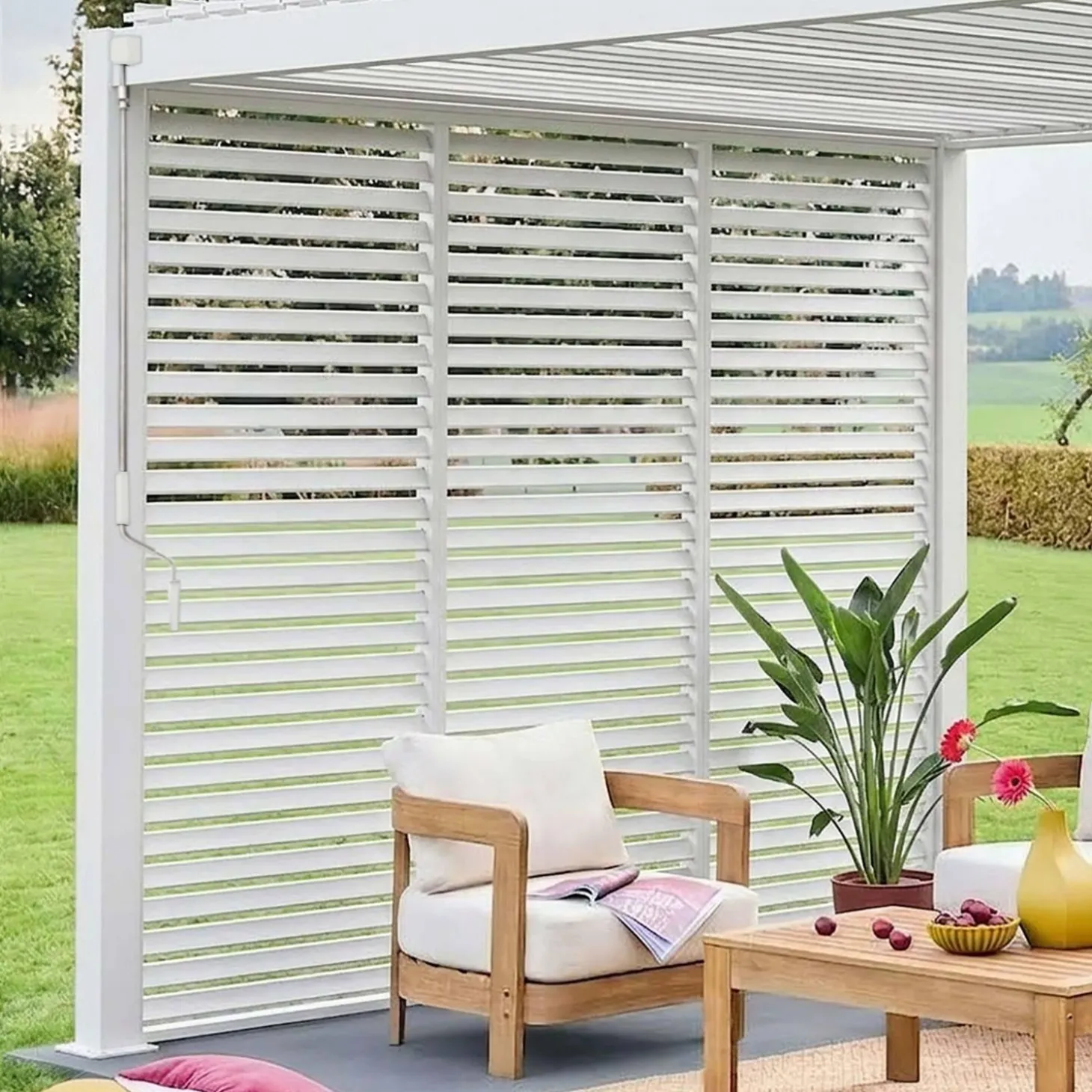 Pergola met lamellendak 4x3m met 3 vaste lamellenwanden 100cm