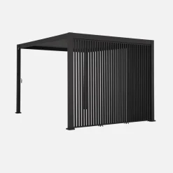 Pergola met lamellendak 4x3m met 3 verticale lamellenwanden 130 cm