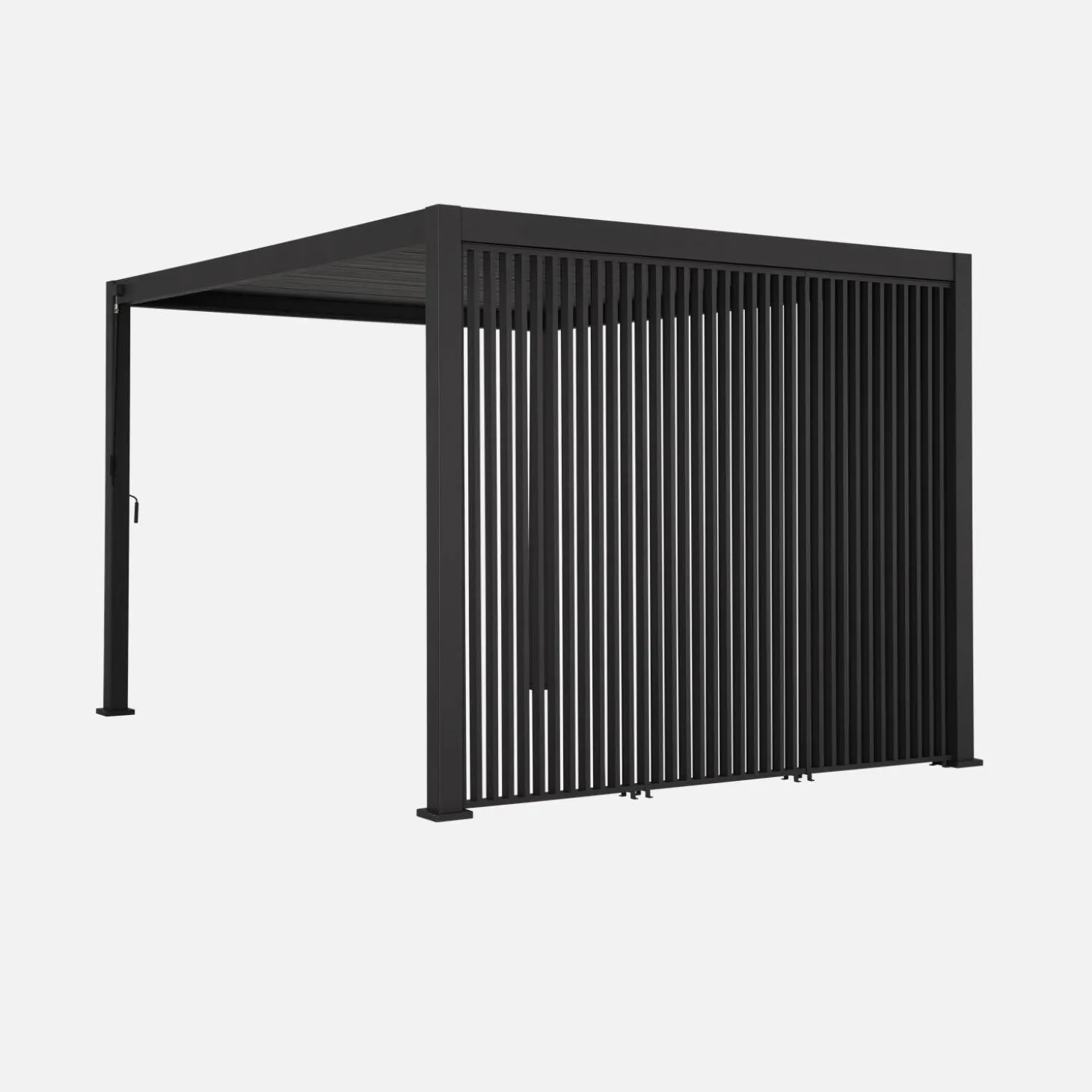 Pergola met lamellendak 4x3m met 3 verticale lamellenwanden 130 cm