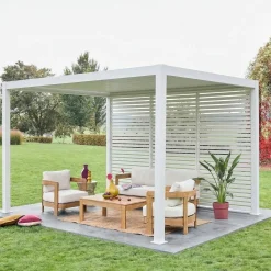 Pergola met lamellendak 4x3m met 3 vaste lamellenwanden 130cm