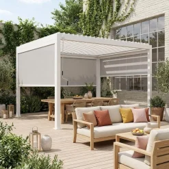 Pergola met lamellendak 4x3m met 2 zonneschermen 3m en 1 zonnescherm 4m