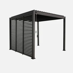 Pergola met lamellendak 3x3m V2 met 3 vaste lamellenwanden 100cm
