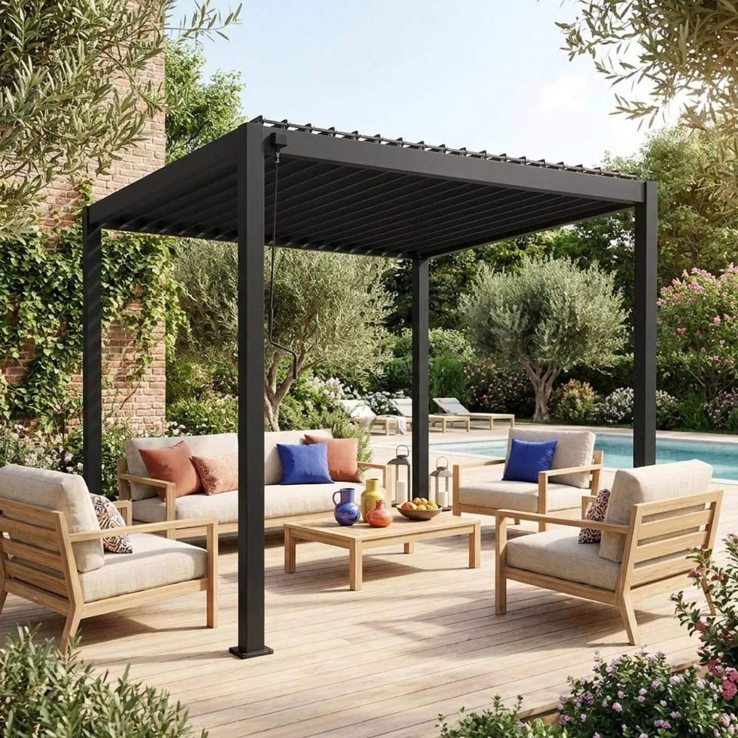 Pergola met lamellendak 3x3m V2 verstelbare lamellen