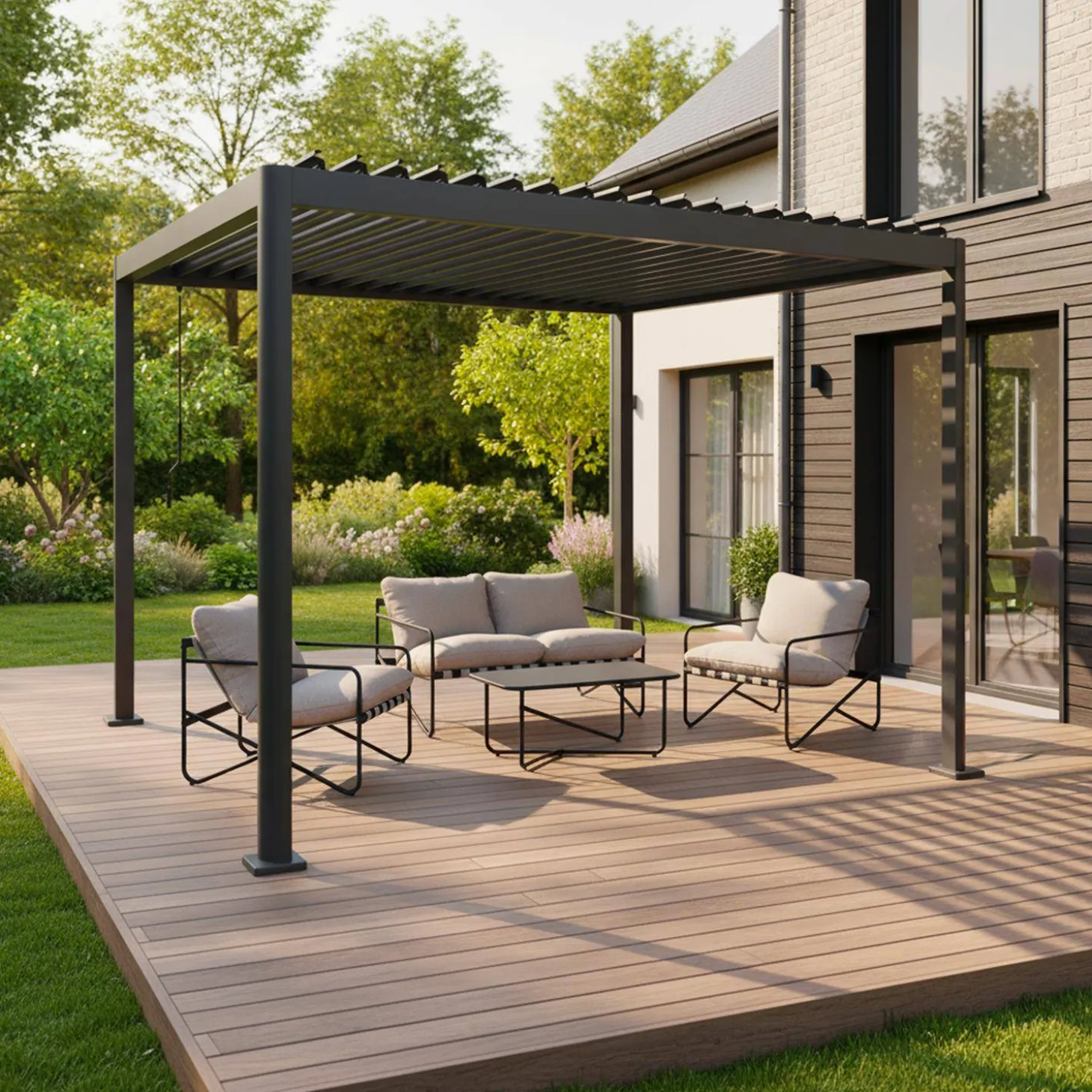 Pergola met verstelbaar lamellendak aluminium en staal 3x3m